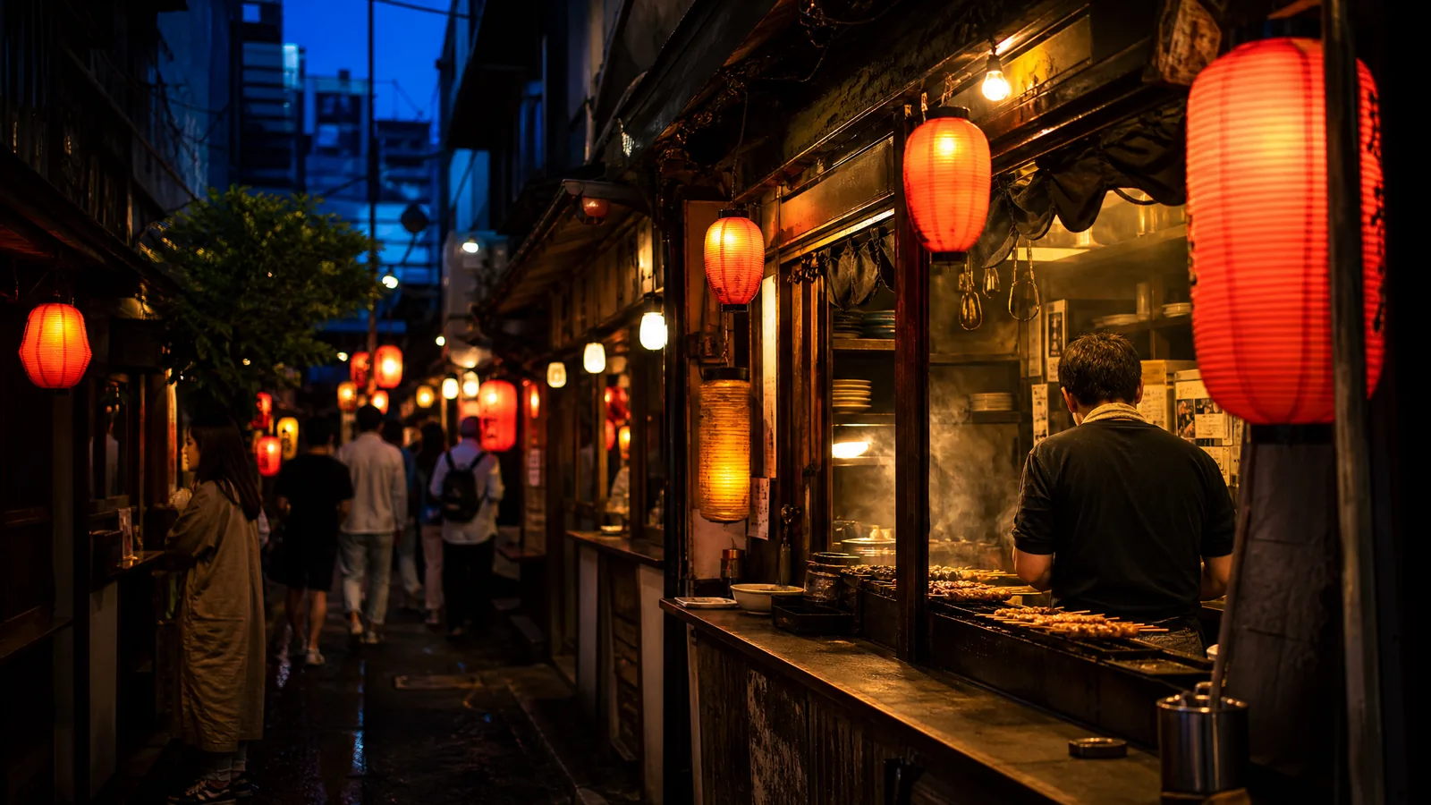 Fresh tuna and uni bowls at a Tsukiji counter at dawn